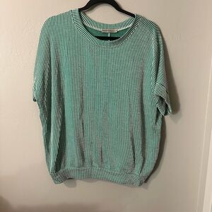 Zenana Outfitters Green and White Striped Tee